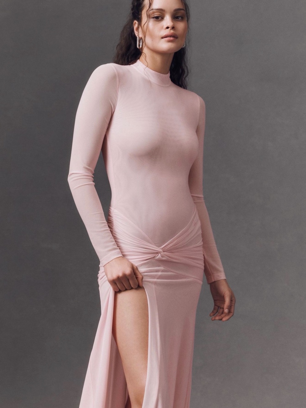 Anthropologie Blush Pink Long-Sleeve Knot Maxi Dress